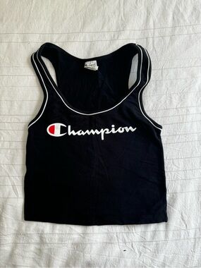 Champion Black Tank Top with White Logo and Red Accent
